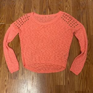 Coral Knit Sweater with Studded Shoulders